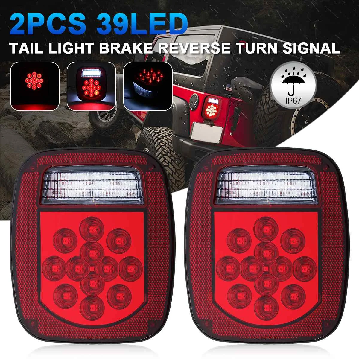 New 2Pcs 39 LED Car Brake Light Stop Turn Signal Indicator Tail Light For Jeep Truck Trailer Boat Bus Lorry Caravan TJ CJ YJ JK