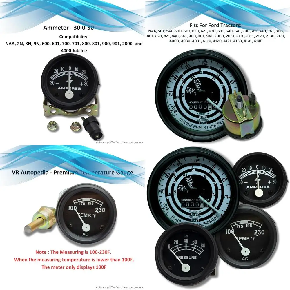 

Комплект манометров с черной рамкой для тракторов Ford — тач, температура, усилитель, давление масла | Подходит для моделей 600, 800, 900, 1800, 2000, 4000 | Ford Rep