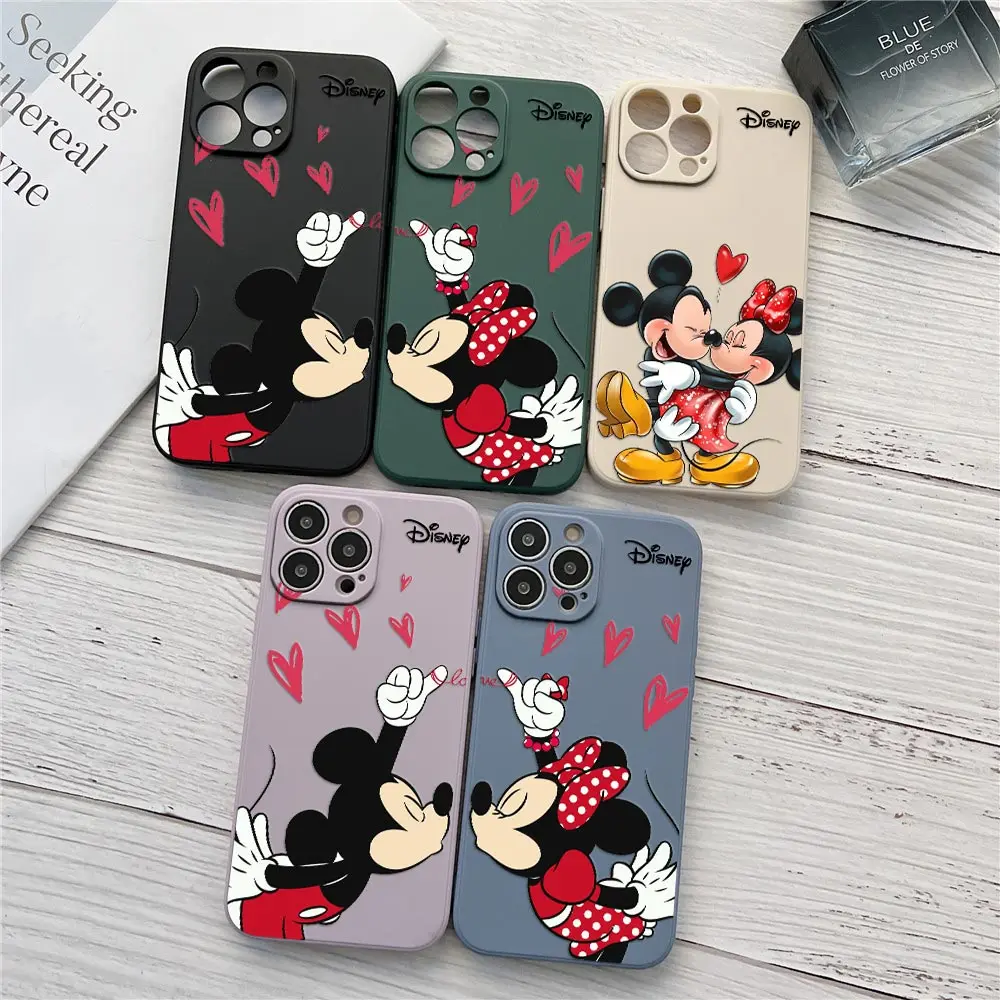 

Love Minnie Mickey Anime Phone Case For iPhone 16 15 14 11 Pro Max Disney Cases For iPhone 13 12 Mini 16 Plus X S Silicone Cover