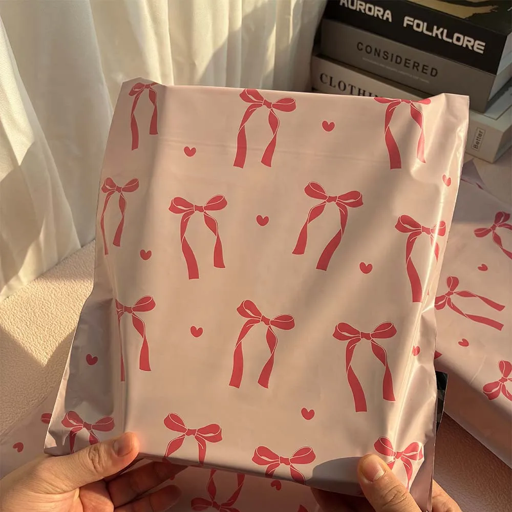 5pcs Pink Bow Pattern Express Mailing Bags Thickened Shipping Poly Mailers Large Capacity Self-Seal Logistics Bags
