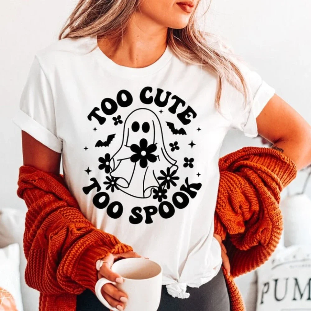 Too Cute To Spook Spooky Halloween Women Men Graphic Tshirt Daisy Ghost Flower Ghost Halloween Shirt Retro Ghost Ropa Mujer