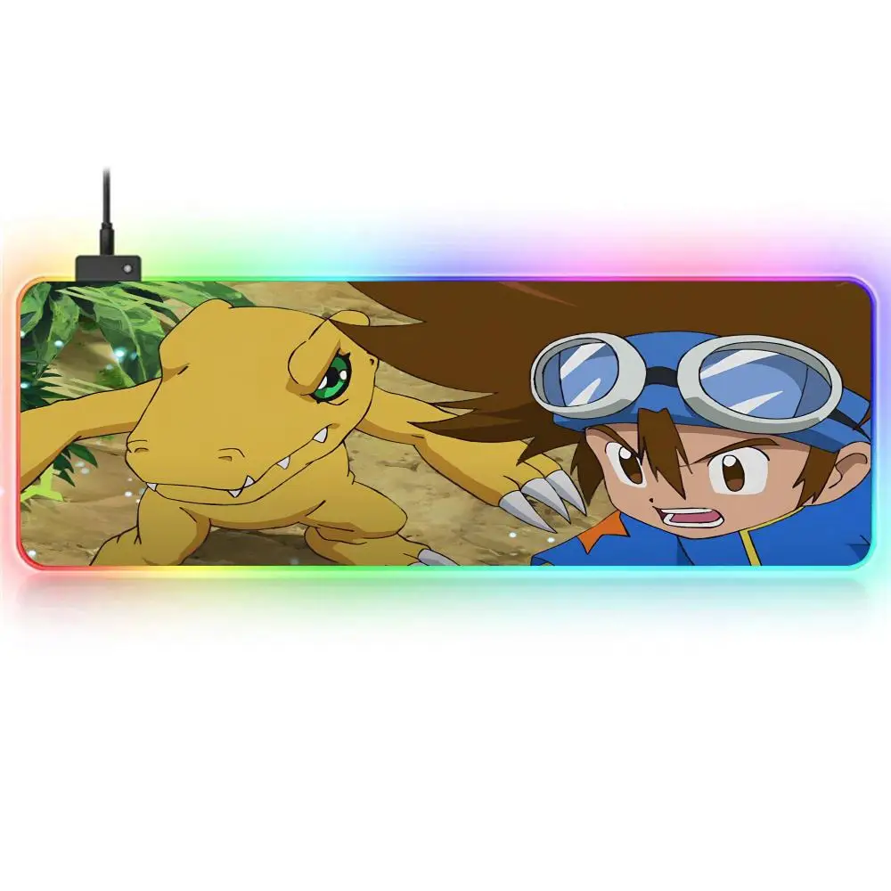 Anime D-Digimon A-Adventure MousePad RGB Large Gaming MousePad Non-slip Rubber Base Keyboard Pad Large Luminous LED MousePad