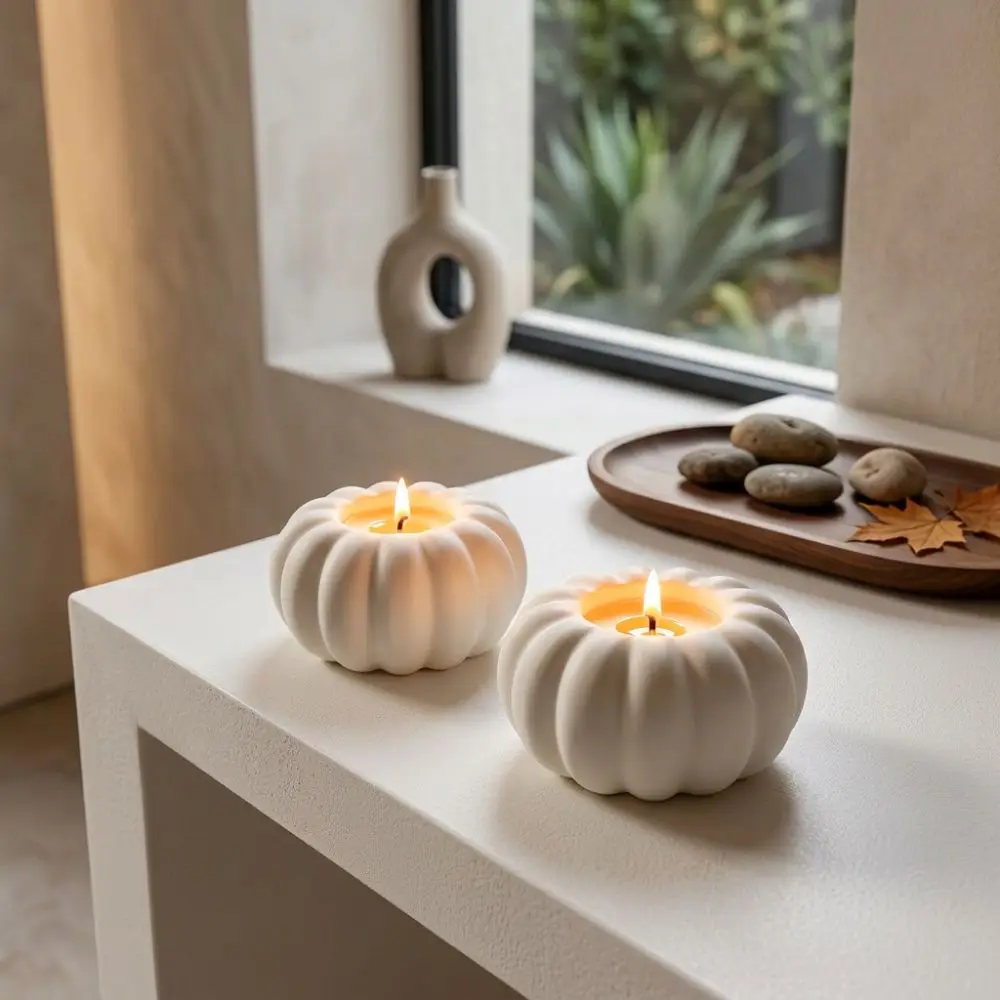 3D Printed Halloween Pumpkin Candle Holder Vintage Plastic Pumpkin Tealight Holder Fall Style Anti-Tip Ambient Candle Stand