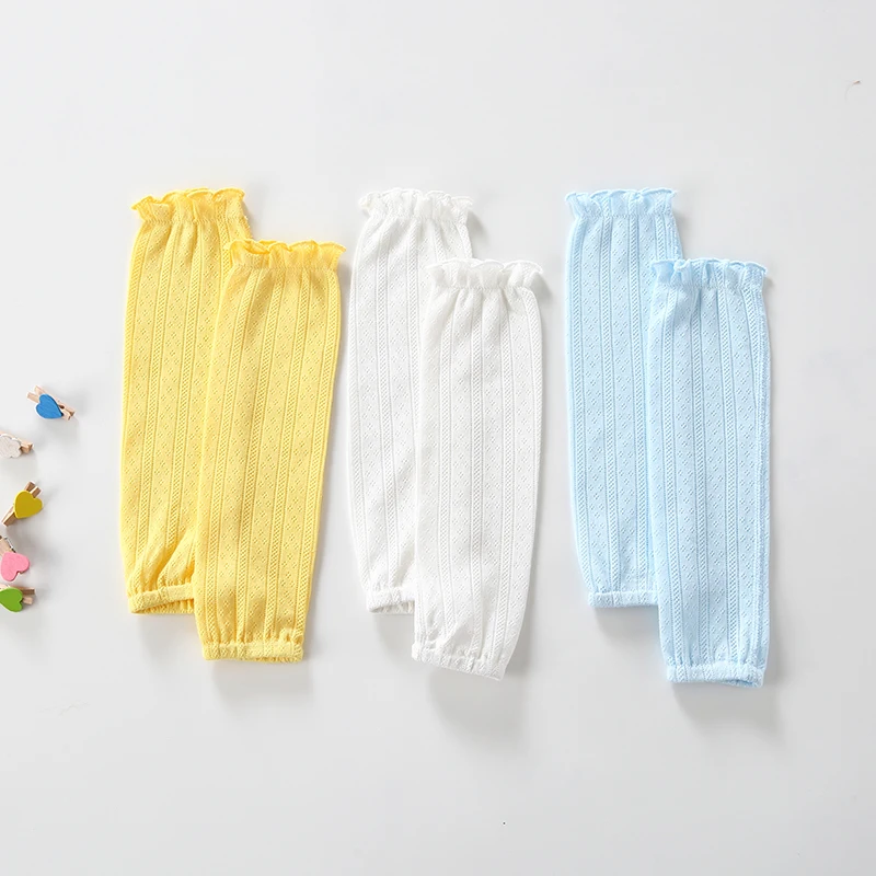 Baby Arm Sleeves Summer Cotton Breathable Mesh Mosquito-proof Sleeves Boy Girl Outdoor sports Sun Protection Arm Cover White0-3Y