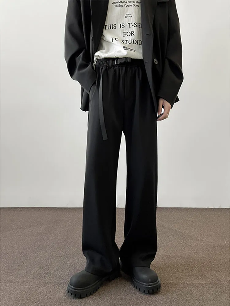 

American Casual Men's Long Ice Silk Wide Leg Pants Straight Cut Anti-Wrinkle High Waist Faionable Spring Autumn Leisure Tro...