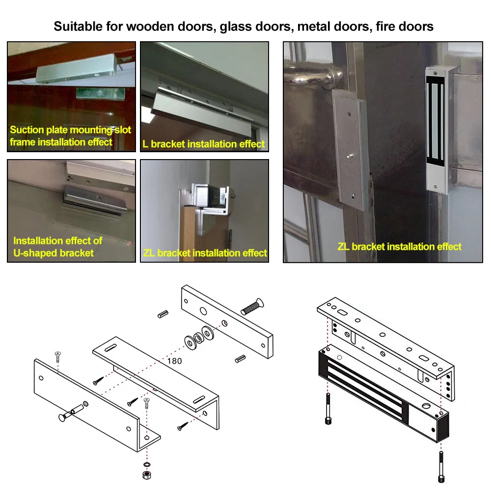 280KG 600LBS Electric Magnetic Lock DC12V Single Door Electromagnetic Lock Access Control Waterproof with/without Bracket U/L/ZL