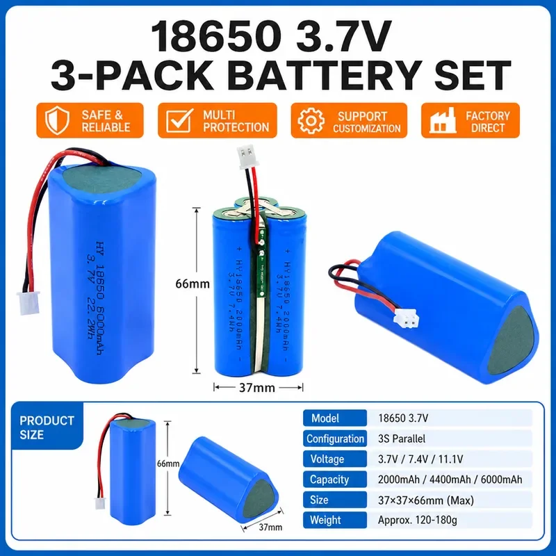 100PCS 18650 Lithium Battery 3.7V with Board Outlet Parallel Triangular Rechargeable Lithium Battery Pack