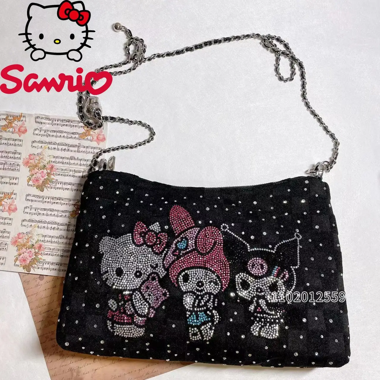 Miniso Hello Kitty New Women's Shoulder Bag Luxury Brand with Diamond Women's Bag Cartoon Fashion Women's Handbag Large Capacity