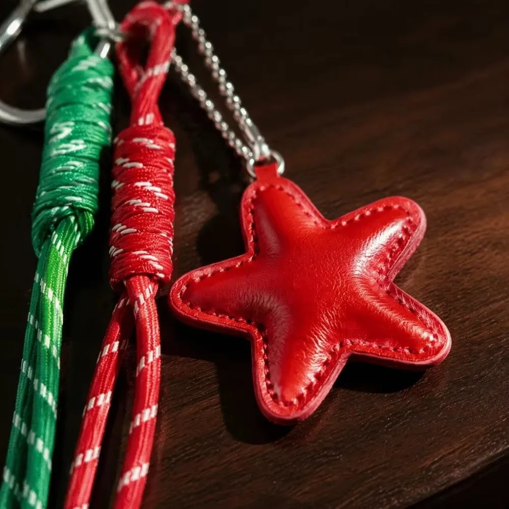 New Handmade Christmas Knitted Keychain Reindeer Santa Claus Crochet Keychain Cartoon Red Star Christmas Bag Charm New Year