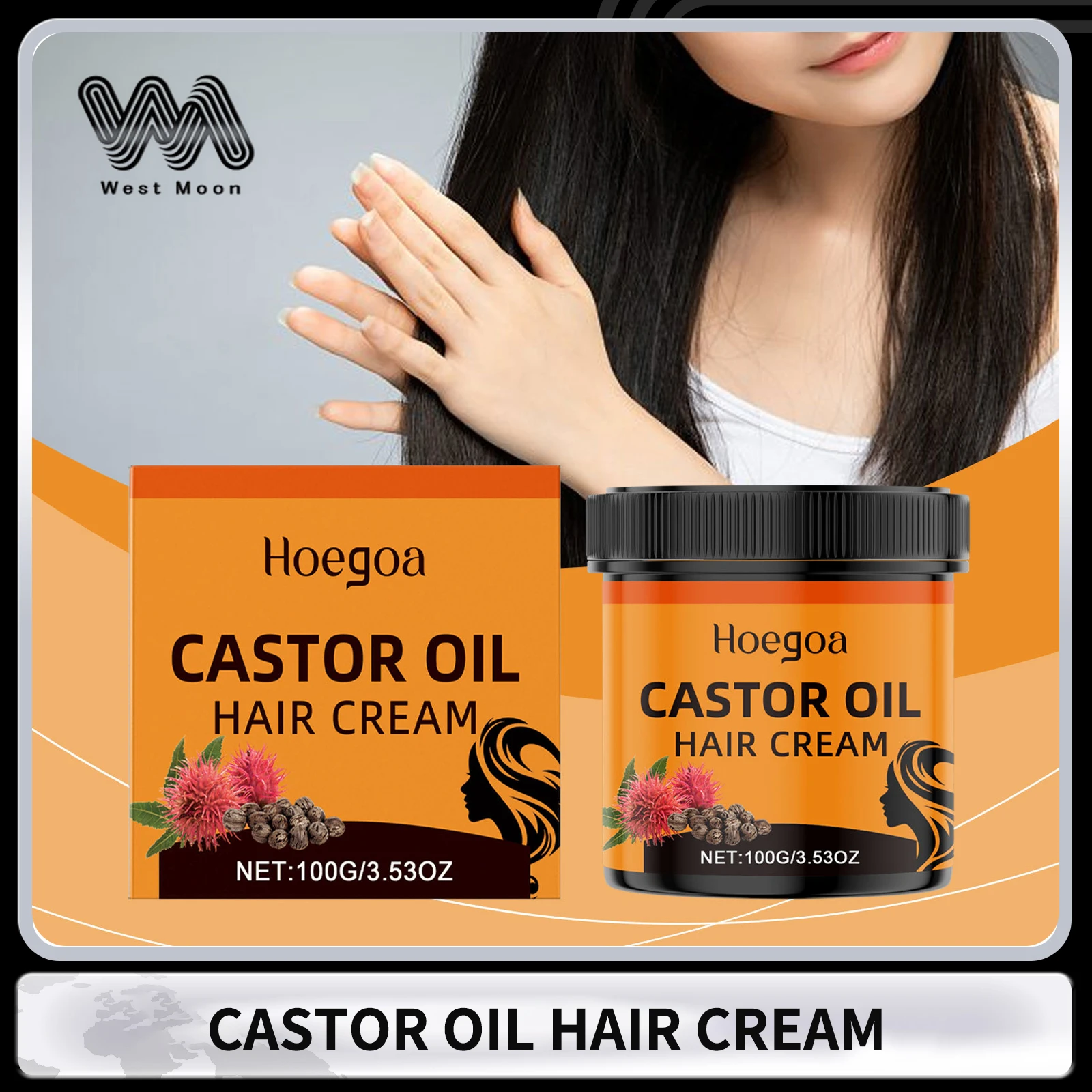 Castor Oil Hair Cream No-Clean Strengthen Hair Root Reduce Dandruff Improve Dryness Anti Frizzy Nourish Repair Damaged Hair Care