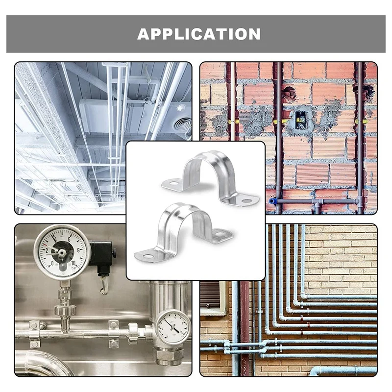 DT19 60 Pack M25 1 Inch Stainless Steel Rigid Pipe Strap 2 Holes U Bracket Clamp Hanger for Conduit