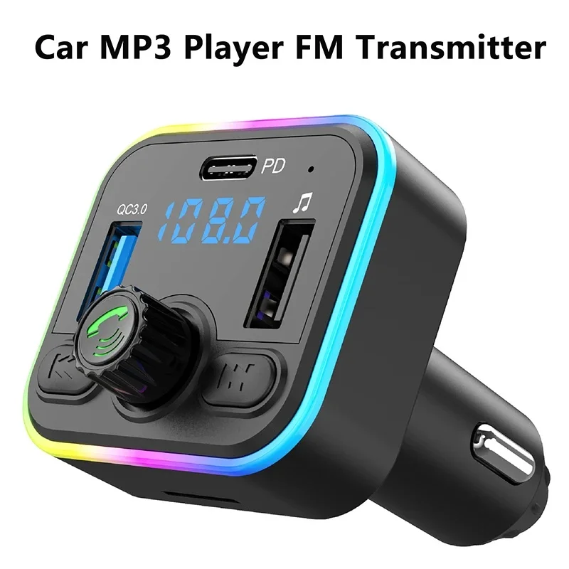 P8 FM Transmitter Bluetooth 5.3 MP3 Player Dual USB Type C Car Radio Modulator Fast Charging Adapter With Handsfree RGB Light