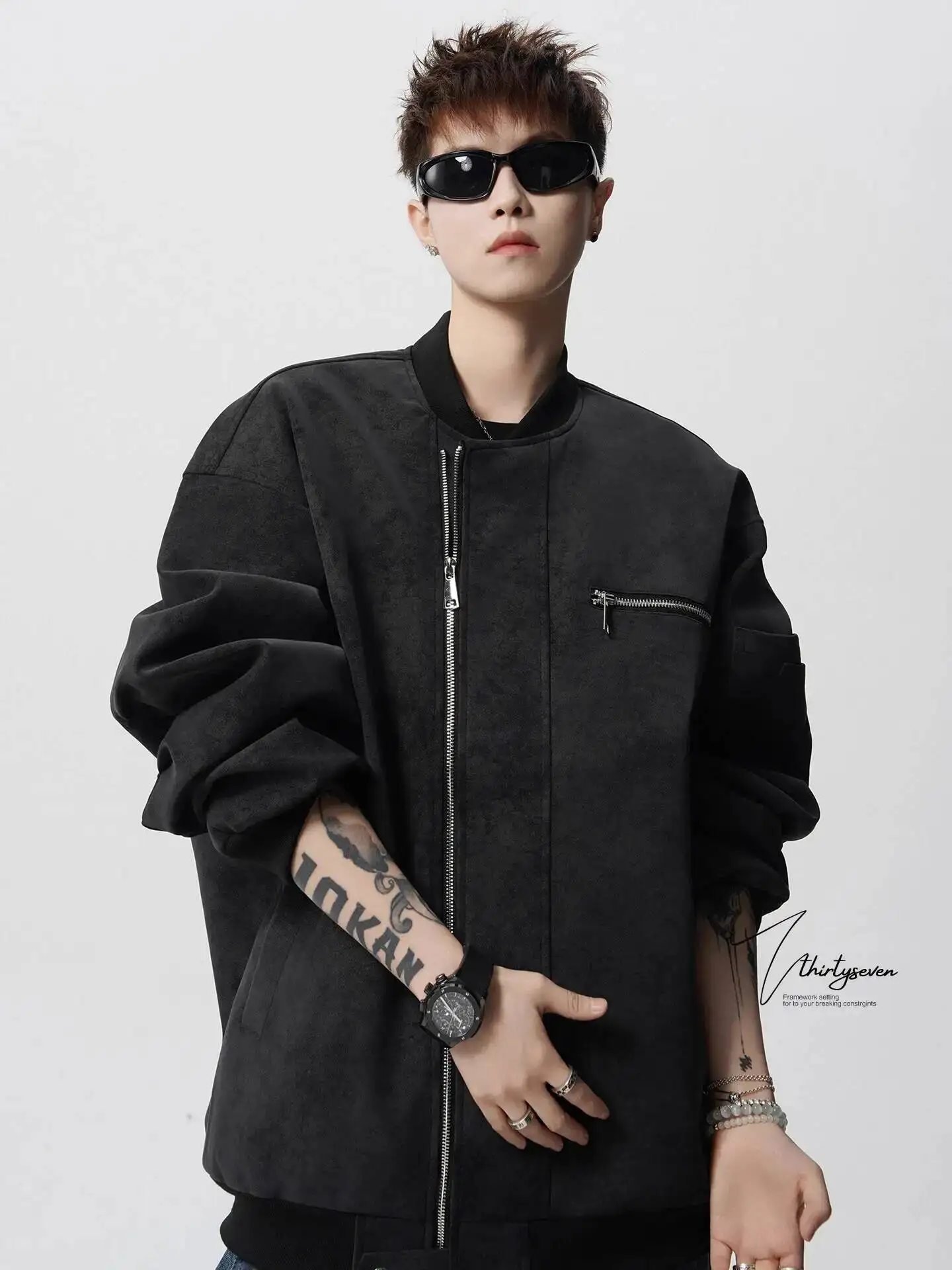 

Men's Coat 2025 Autumn Vintage Style Baseball Jacket Trendy Edgy Zip Cargo Jacket Streetwear Loose Short Outerwear