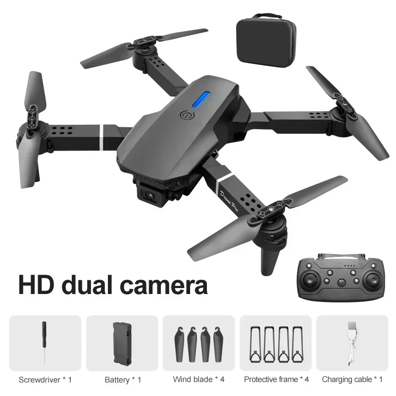 GEETHA E88 Drone Professional 4K HD Dual Cameras LED lighting Aerial Photography Omni-directional Foldble Wide Angle RC Drone