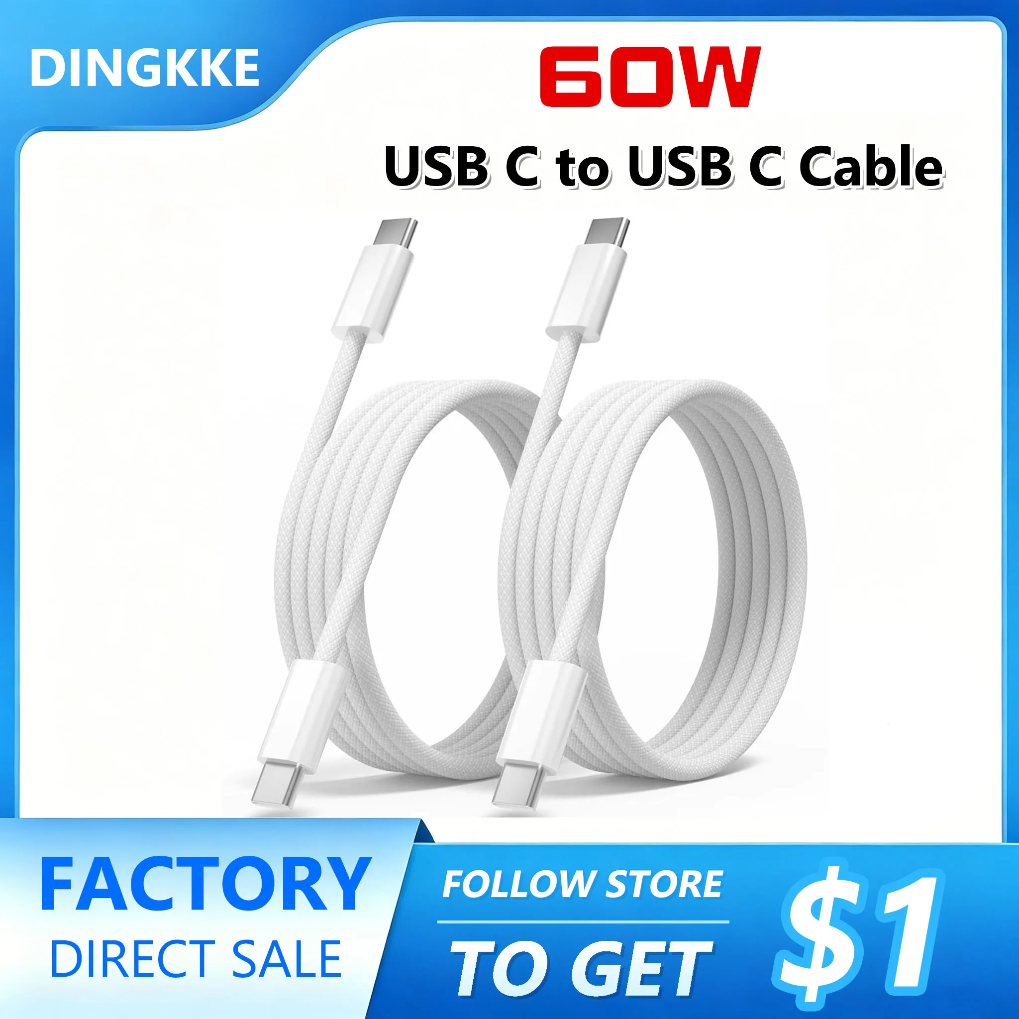 USB C to USB C PD 60W Super Fast Charging Cable For phone 15 16 Huawei Xiaomi Samsung Type C Weaving Cable Accessories Data Line