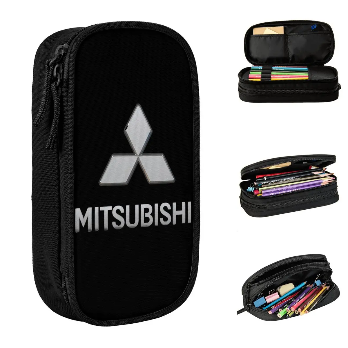 M-Mitsubishi Motors Pencil Case Double Layer Large-capacity School Accessories Pencil Box Birthday Gift