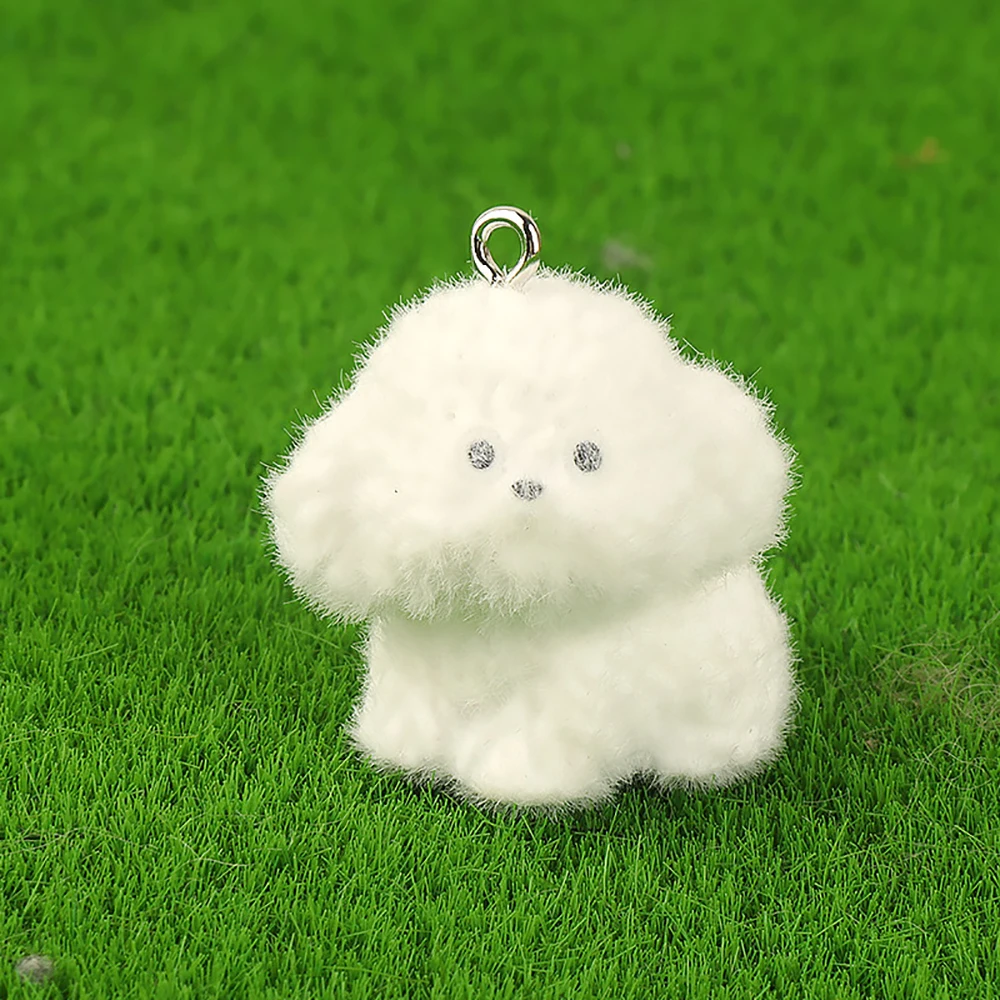 20pcs Cartoon Flocking Resin Charms Cute Plush Animal Dog Pendants for Necklace Earring Keychain Diy crafts Jewelry Make
