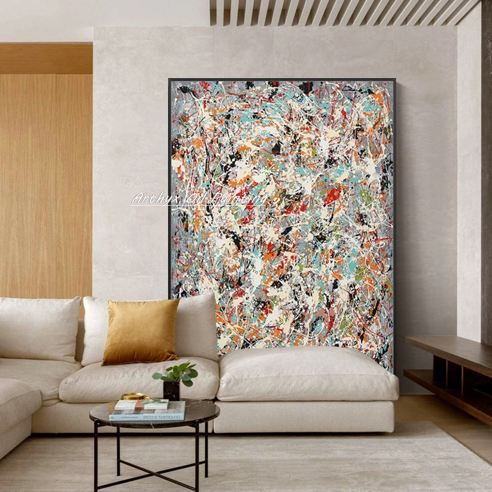 Arthyx 100% Handmade Abstract Lines Oil Painting on Canvas Wall Art Picture Modern Home Decor Large Poster Room Decoration Mural