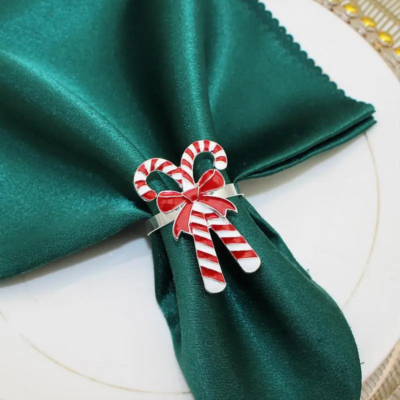 Christmas Napkin Ring Holders 4X Candy Cane Holiday Napkin Rings Metal Napkin Buckle Aesthetic Dinner Ornaments Dining Table