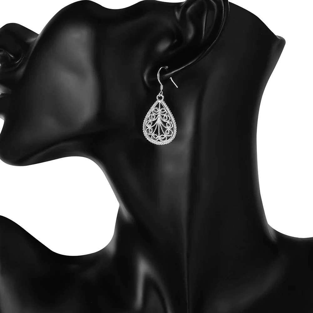 Selling party 925 Sterling Silver Earrings for Women Fine Jewelry Valentine's Day Gift Romantic carved drop shape