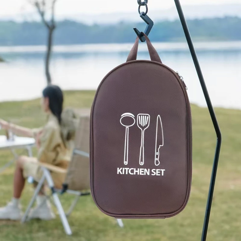 Outdoor Tableware Storage Bag, OXFORD CLOTH Picnic Storage Bag,  Camping Tool Kit, Portable Kitchenware Case