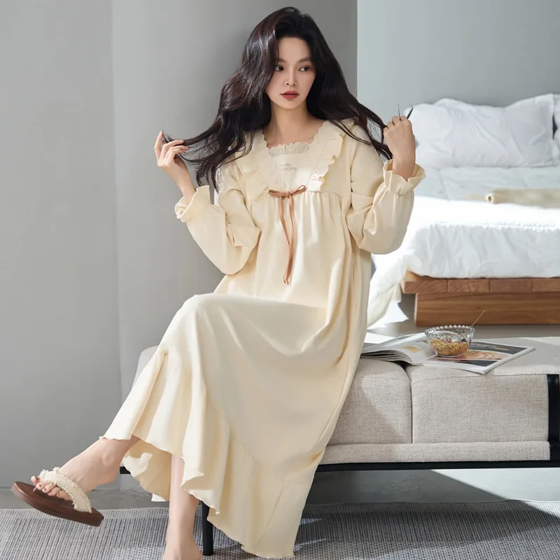 

Ночная рубашка из 100% чистого хлопка, женское свободное платье высокого класса с длинными рукавами, которое можно носить на улице, беременные женщины могут носить его