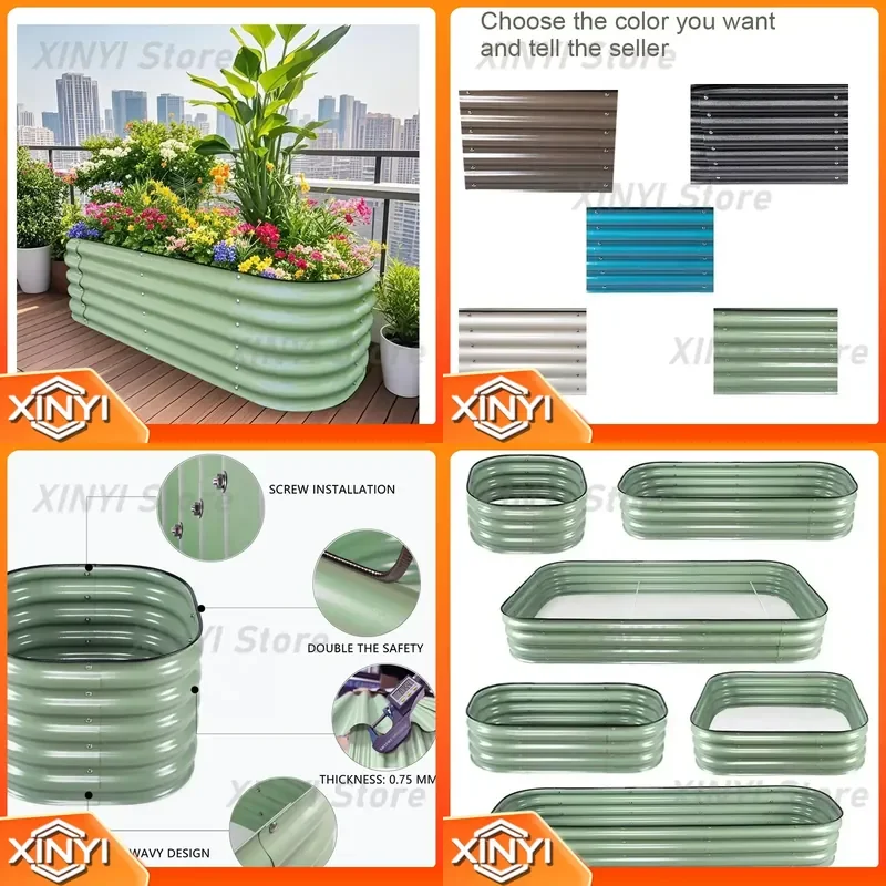 for Modular Corrugated Stainless Steel Powder Coated Elevated Garden Pot Kit Durable Eco Friendly Raised Planter for Home