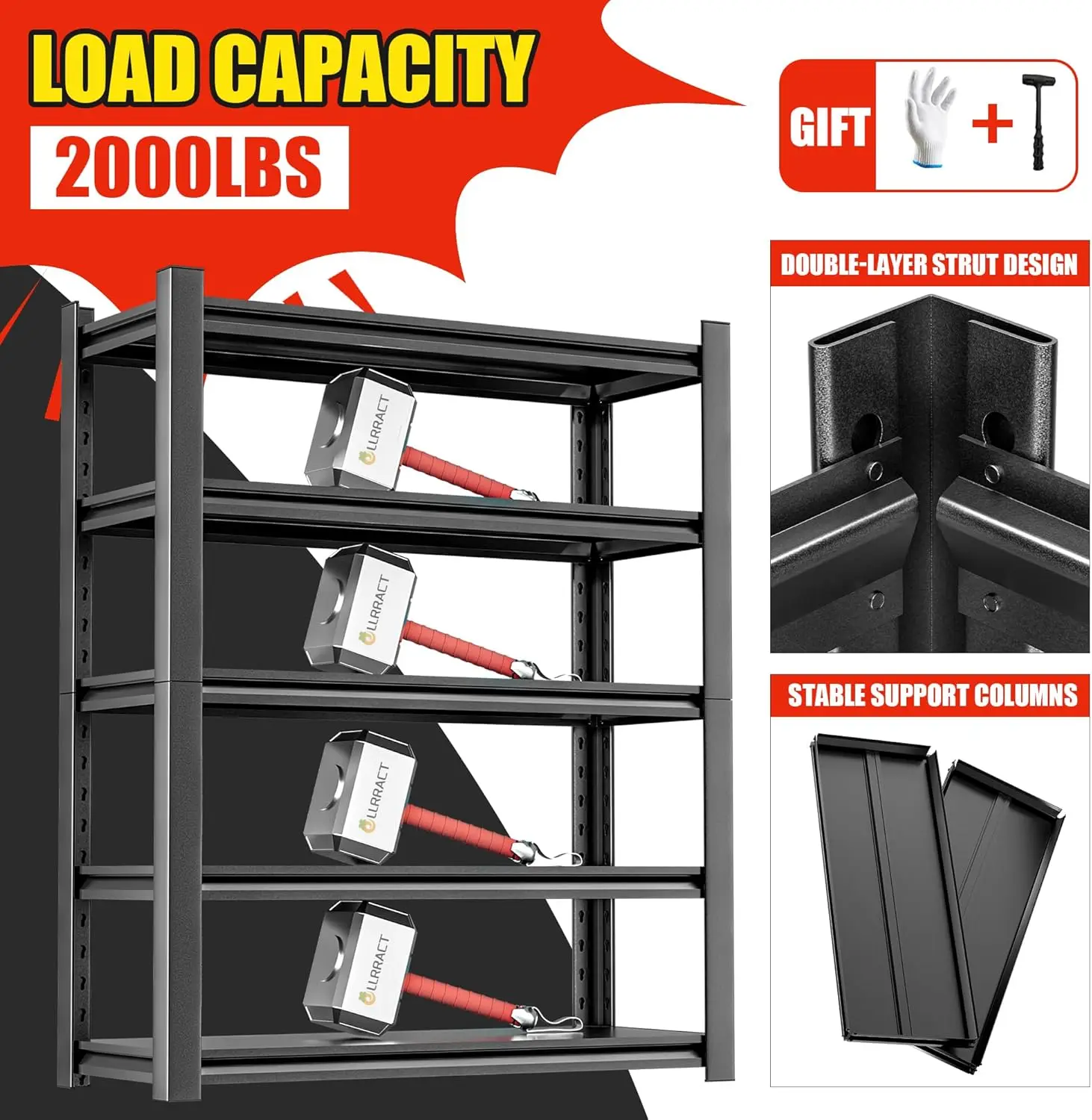 Étagères de rangement pour garage, étagère de garage, étagère en métal à 5 niveaux, étagère de rangement T1, étagère de garage rapDuty, 72 po H, réglable