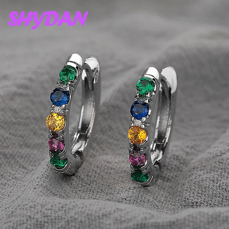 SHYDAN 925 Sterling Silver 16mm Multi Zircon Hoop Earring For Women Fashion Jewelry