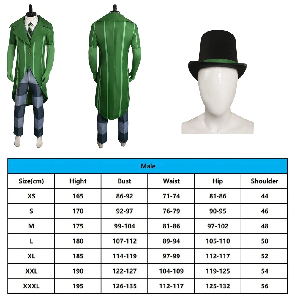 Oncelerr Cosplay Kostuum Groen Pak Fantasie Film Slechte Zakenman Vermomming Cosplay Rollenspel Outfits Halloween Voor Volwassen Mannen - afbeelding 1