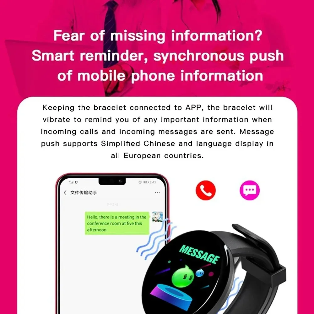 Smartwatch Sports Modes Color Screen Multiple Call Information Reminder Photo Taking Music Player D18 Smart Bracelet Circular