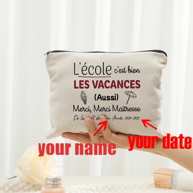 Personalized Floral Maitresse Appreciation Cosmetic Bag Custom Name Toiletry Case Gift for Educators End of School Year Present