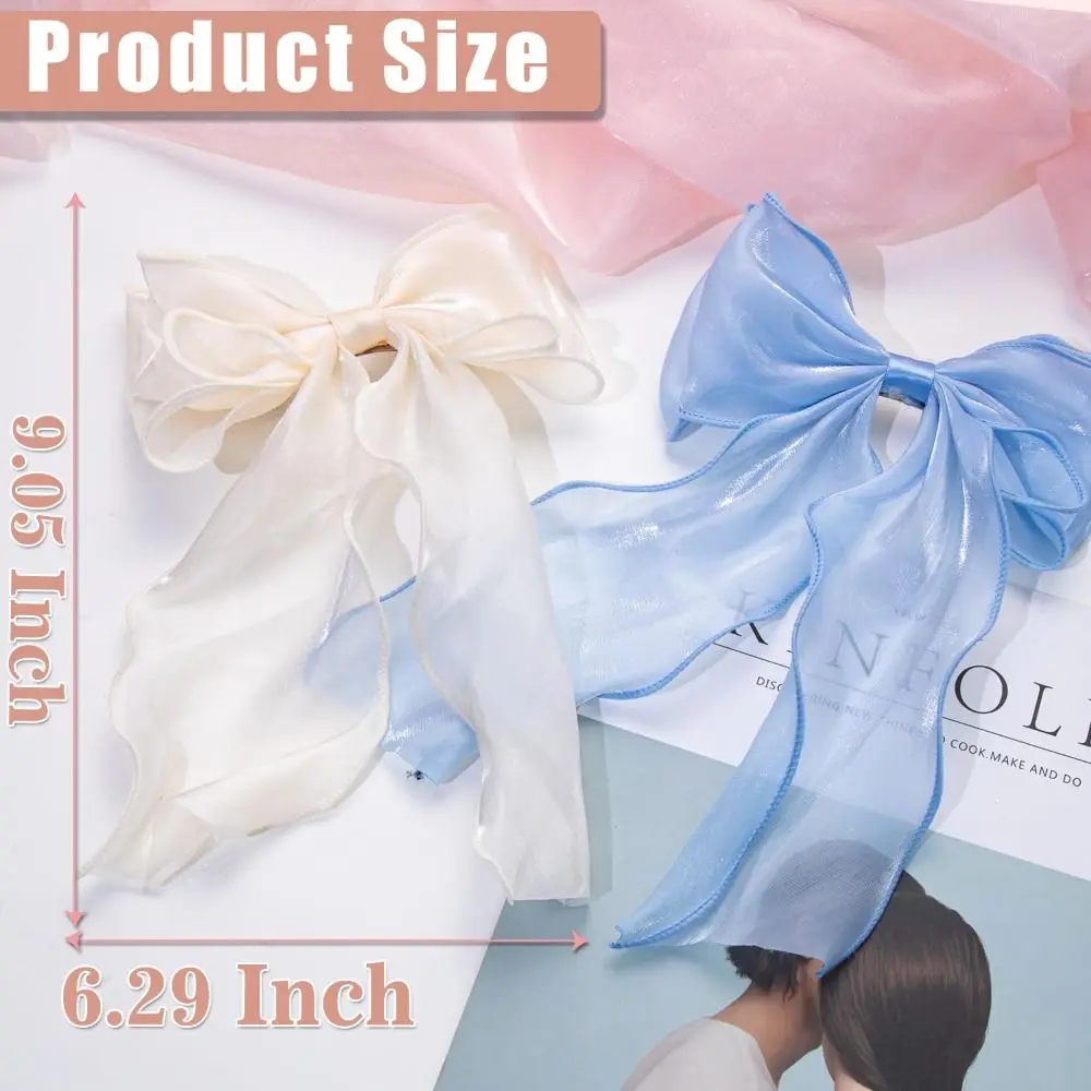 New Fashion Bow Tie Ribbon Hair Clip Oversized Long-tail Mesh Yarn Hair Clip Cute Gauze Ribbon Bow Hair Ribbons Hair Accessories