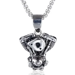 1pc Men's Vintage Motorcycle Stainless Steel Necklace, Punk Gothic Motorcycle Engine Pendant