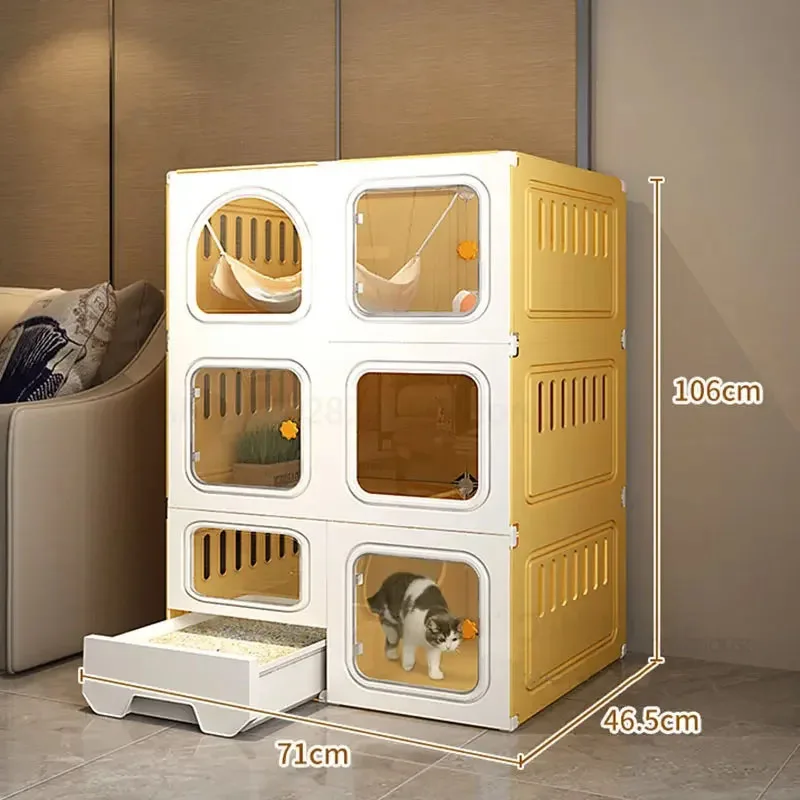 Home Cat Cages Cat Litter Box Integrated Transparent Cat Villa Indoor Fence Pet Cabinet with Closed Toilet Pet House Ek