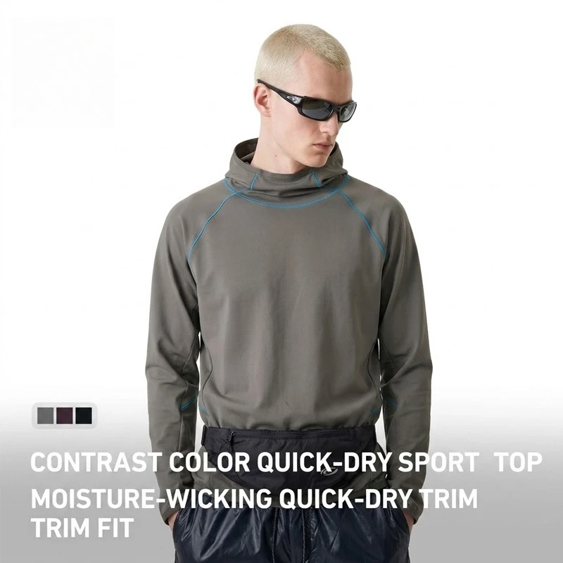Men's Colorblock Quick-Dry Hooded Performance Pullover – Moisture-Wicking & Slim Fit for Running & Outdoor Sports