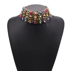 Costume Jewellery Multi Strand Tennis Gemstone Crystal Statement Chunky Rhinestone Choker Necklace for Women Collar Gargantilla