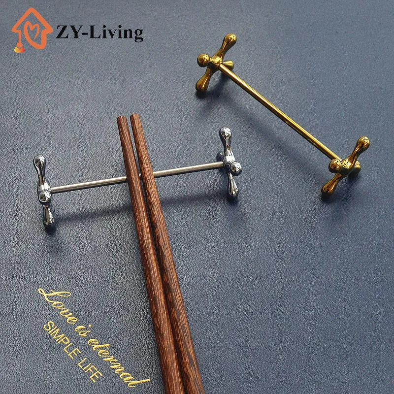 Household Barbell Shape Chopstick Pillow Stainless Steel Electroplate Spoon Holder Japanese-style Fork Stand Paintbrush