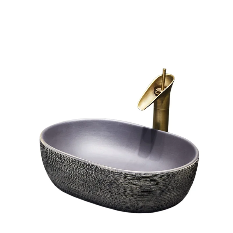 

Ceramic art wash basin household black hotel antique countertop basin bathroom balcony toilet