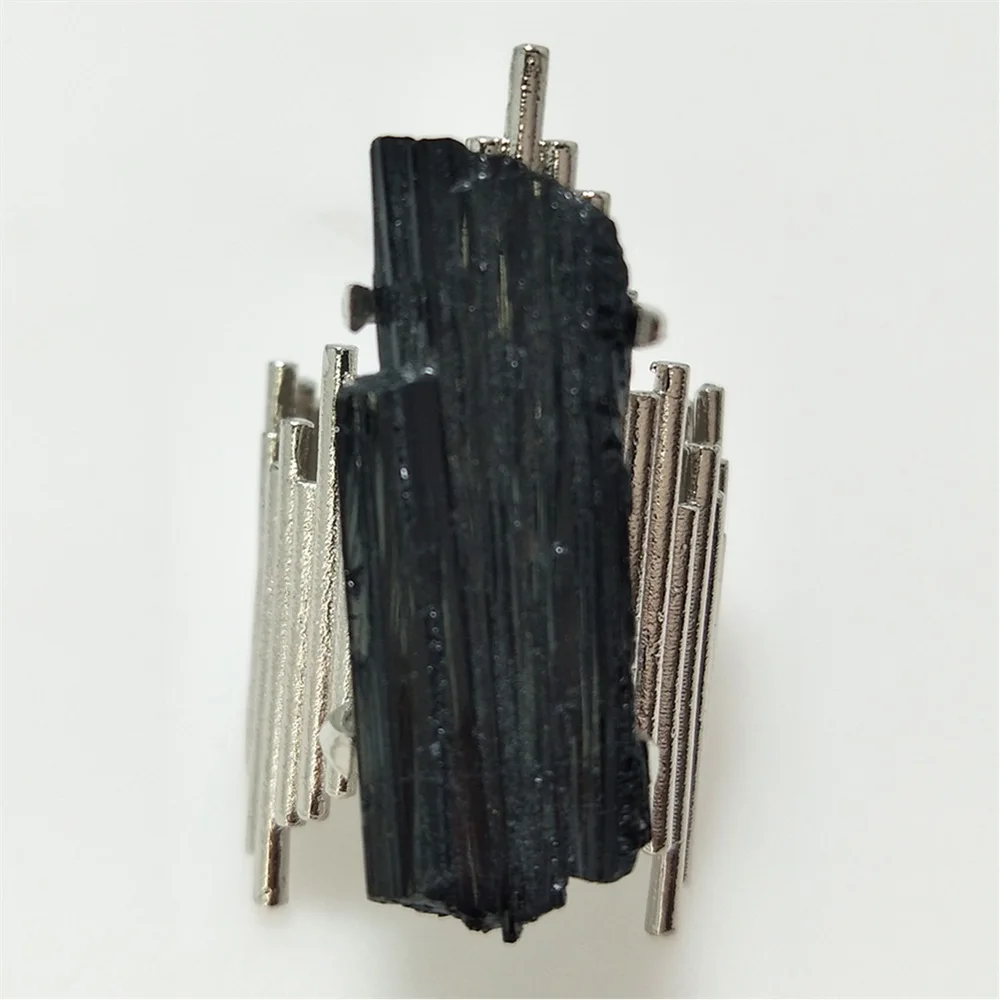 1 Pcs Natural Tourmaline Ring with Golden, Silver & Gun-Black Plated Four - Claw Inlay Jewelry For Valentine\'s Day Gift RG101