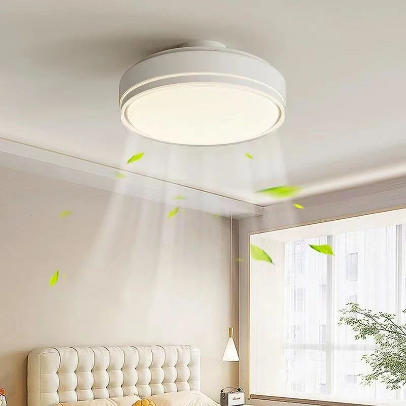 Weißer flügelloser Deckenventilator für Arbeitszimmer, Schlafzimmer, rund, 54 cm, moderner, blattloser Deckenventilator mit Licht, Unterputzventilator