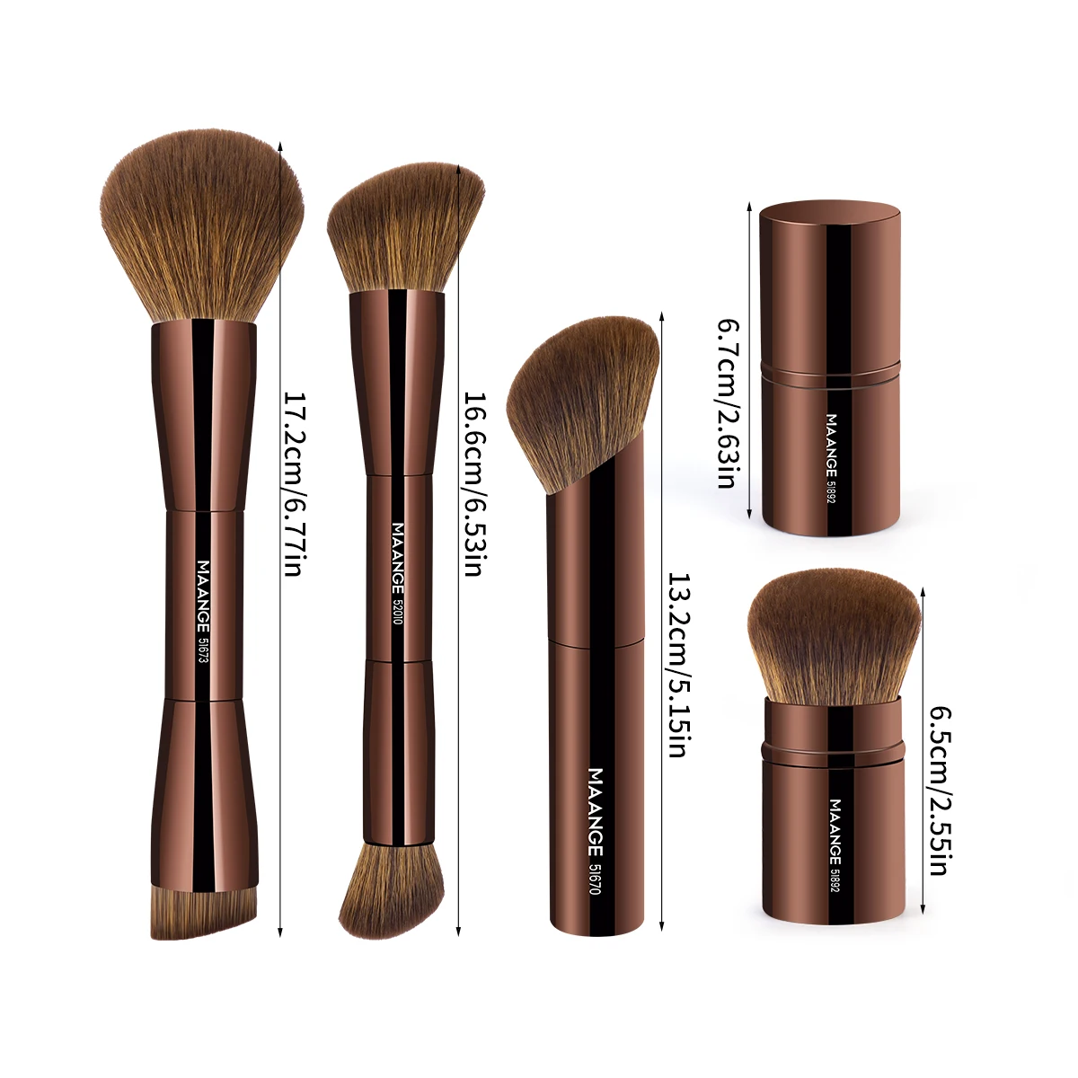 MAANGE 4pcs Makeup Brushes Dual-ended Foundation Brushes Retractable Airbrush Kabuki Brush for All Face Makeup Liquid Cream Tool