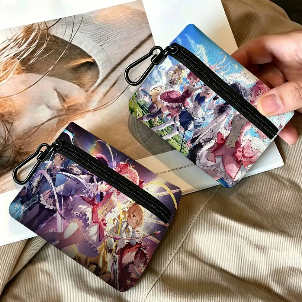 Magical Girl Anime P-Puella M-Magi M-Madoka M-Magica Portable Mini Oxford Cloth Coin Purse Hook Zipper Key Card Earphone Wallet