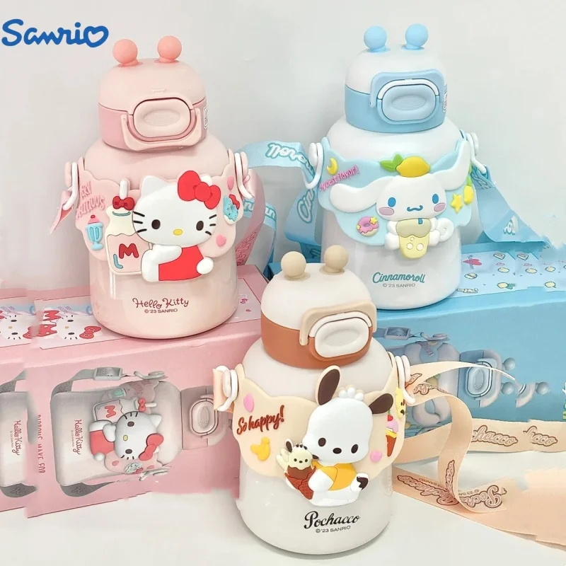 480ml Kawaii Thermal Cup Cartoon Portable Kuromi Cinnamoroll Water Bottle Cute My Melody Hello Kitty 304 Stainless Steel