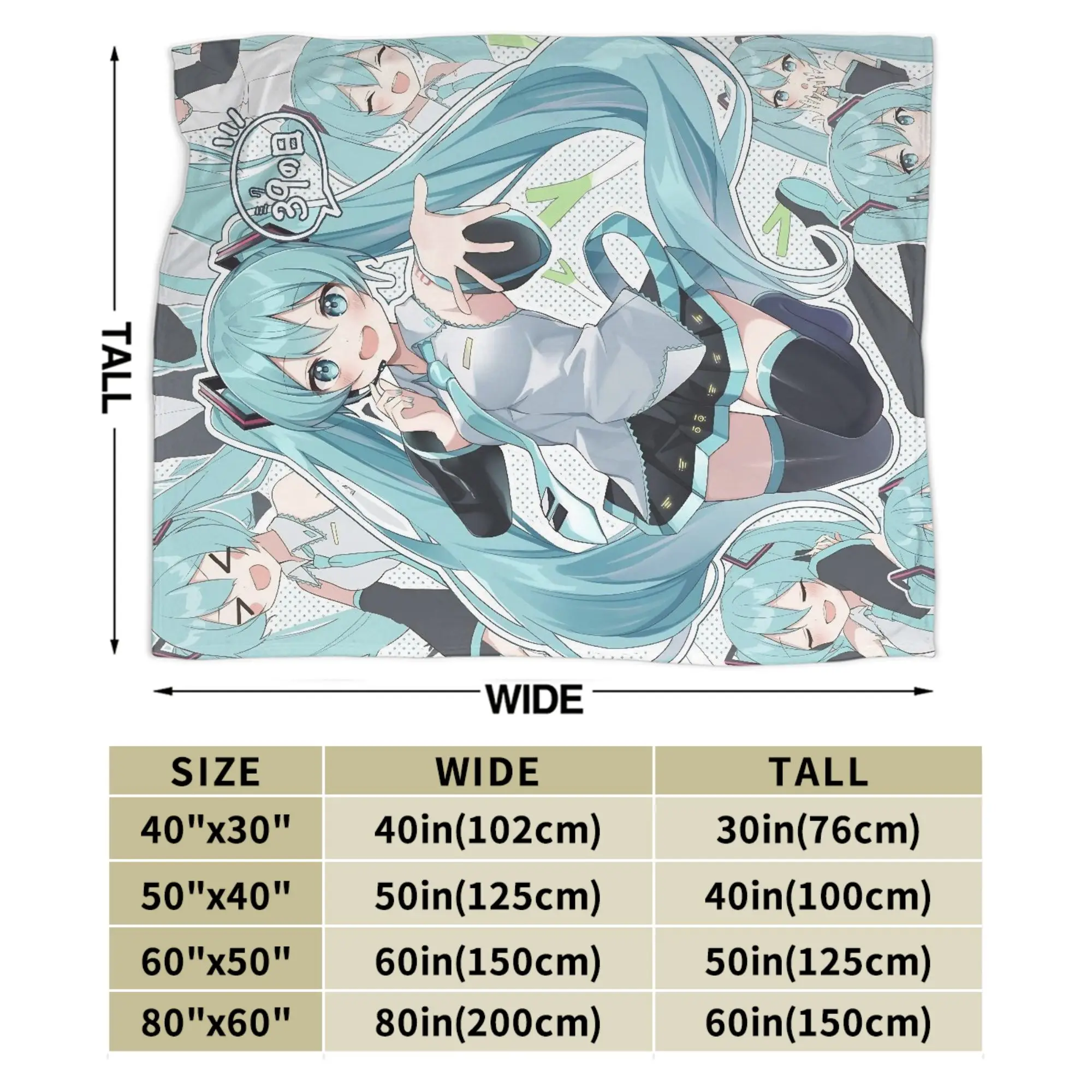 Hatsune Miku Anime-Decke, Fleece, bedruckt, multifunktional, warme Überwurfdecke für Zuhause, Reisen, Tagesdecke