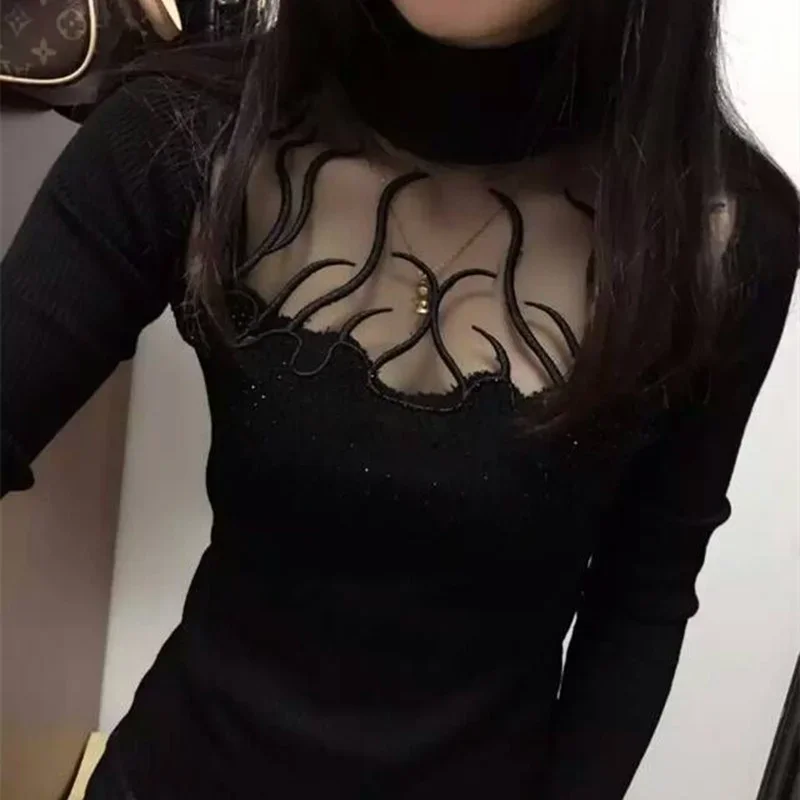 Wear Fashion Sexy Lace Pullover Sweater Blusas Clothes for Women Tops Shirts Blouses