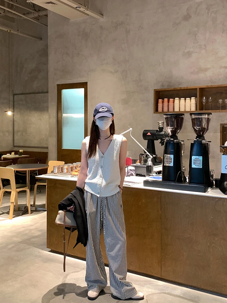 

Женские джинсы с высокой талией, широкими штанинами, в полоску, с завязками, в стиле Dad Jeans, повседневные, комфортные, длинные, в пол