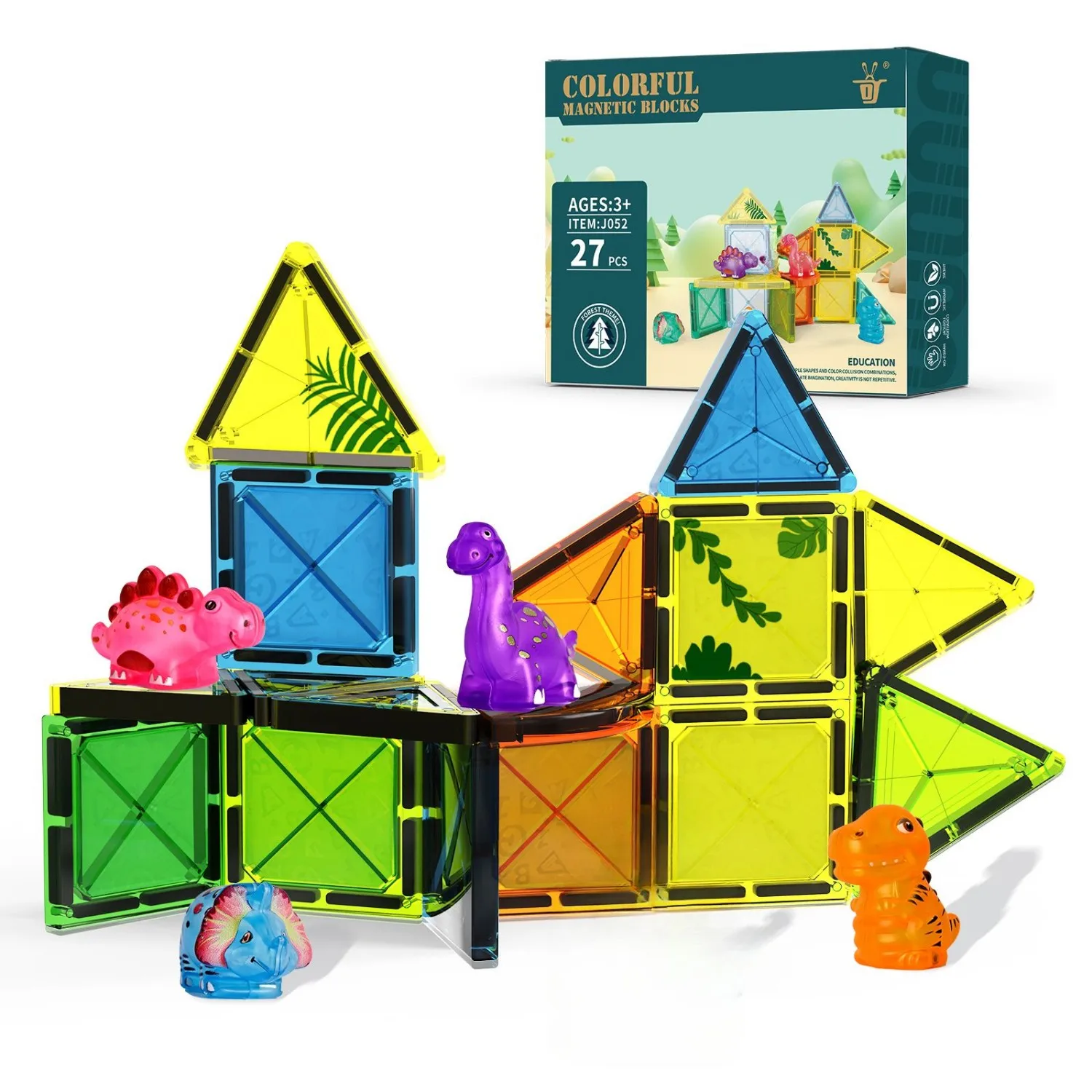 

27/55 Dinosaurs Deluxe Magnetic Tiles | 3D Diamond Building Blocks | STEM Educational Toys for Boys Girls 3+ Years | Dinosaur To