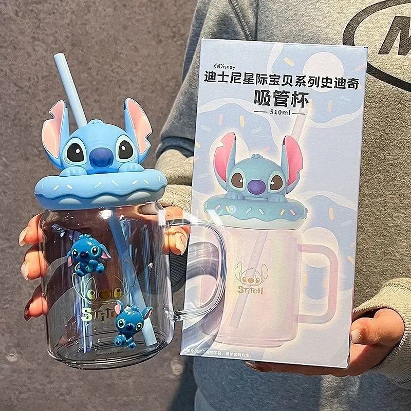 Stitch Lotso Winnie the Pooh Judy Disney series cute creative cartoon doll large capacity portable straw glass water cup gift