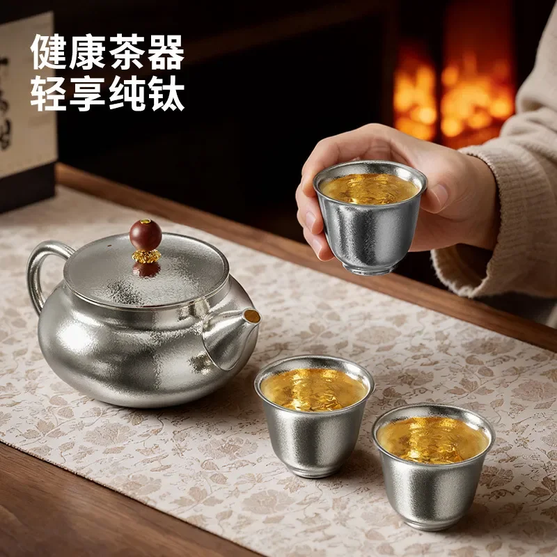 Portable Pure Titanium Travel Tea Set Lightweight Outdoor Camping Kung Fu Teapot with Cups High End Portable Tea Maker Kit